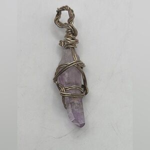 Purple Crystal Wire Wrapped Pendant Necklace Jewelry Accessory